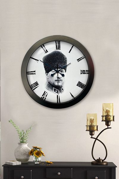 Kasva Concept Gift 36 cm Black Metal Ataturk Wall Clock