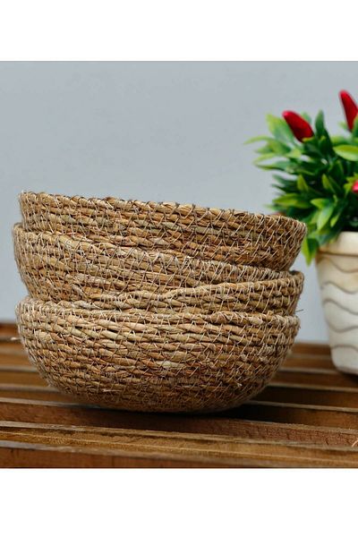 Opia Design Products Wicker Snack Bowl Presentation Plate Wicker Organizer 3 Pieces