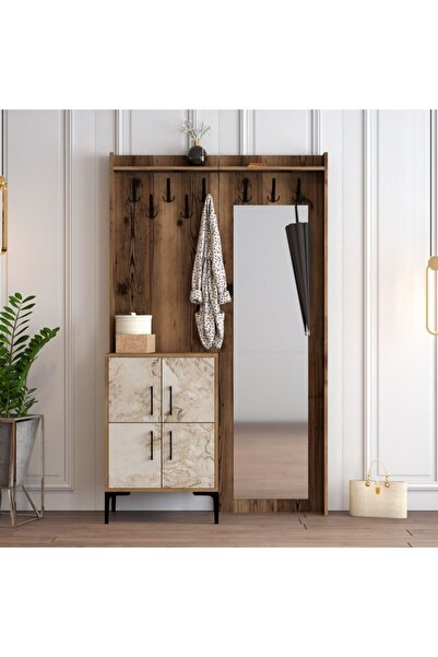 Variant Mobilya Berlin Bc Portmanto V395 - Ceviz / Beyaz Mermer