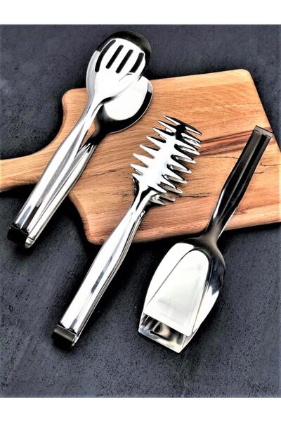 WuuQ لوكس - طقم ملقط تقديم ستانلس 3 قطع - استيل