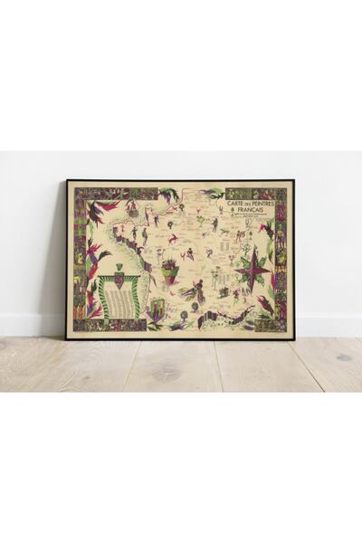 Pegziz Fransız Ressamları Haritası Sanatsal Duvar Dekorasyon Poster 60x90cm.