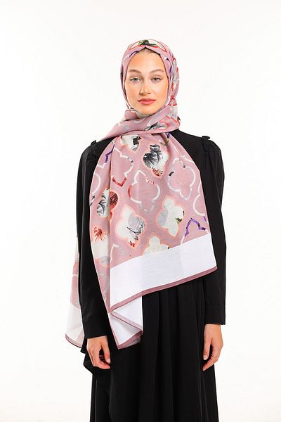 19V69 ITALIA Cream Powder Geometric Pattern Pavia Series with Shawl Scarf Hanger and Gift Set 90x200 Cm