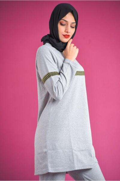 CNG MODA Women's Hooded Glitter Striped Tracksuit Set Gray