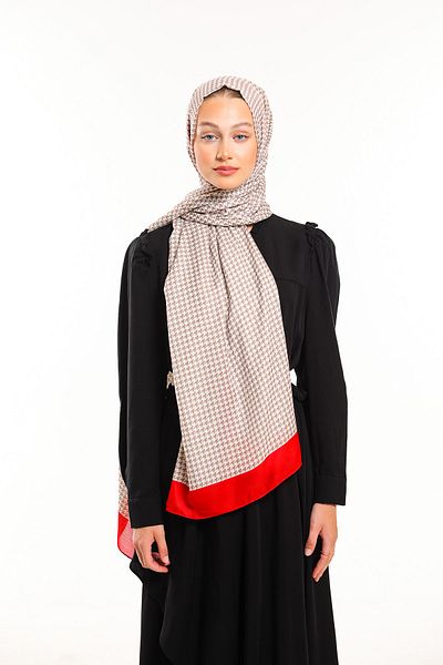19V69 ITALIA Cream Red Shawl Houndstooth Pattern Pavia Series with Scarf Hanger and Gift Set 90x200 Cm