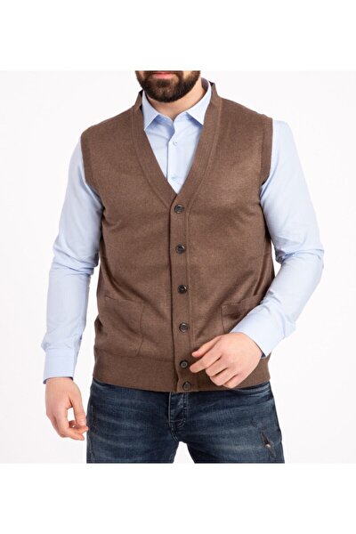 NACAR STORE Men's Brown Fine Wool Knitwear Knitted Vest