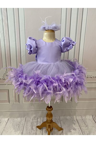 İlknur Karaca Design Lila Otrişli Kısa Kollu Kız Bebek Elbisesi