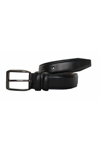 Kar-Pa Genuine Leather Black Stitched Classic Trouser Belt 3.5 cm