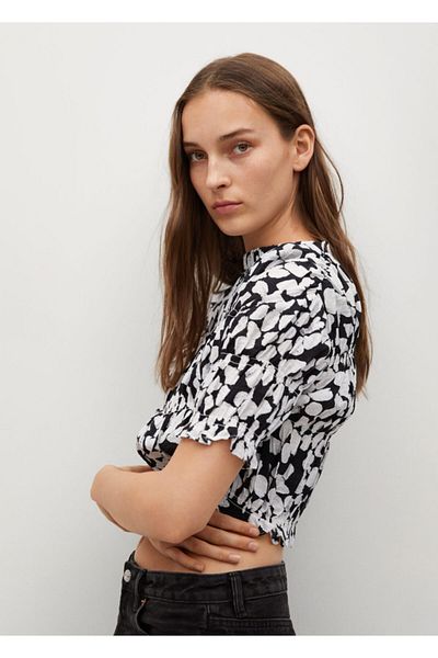 MANGO Woman Дамско черно горнище с драпиране