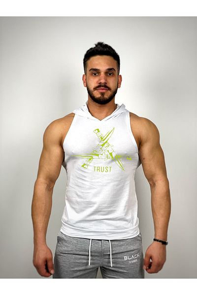 Black İstanbul White Men's Regular Fit -trust Sword- Printed Hooded Sleeveless Sportsman Hoodie