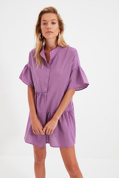 Trendyol Collection Λιλά ασύμμετρο βολάν φόρεμα παραλίας TBESS20EL0873