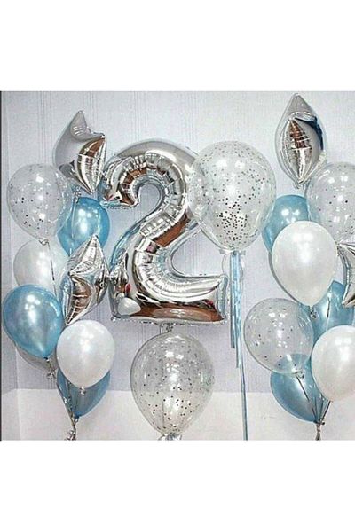 MERİ PARTİ 2 Year Old Birthday Balloon 2 Year Old Foil Balloon Confetti Balloon Star Balloon Set