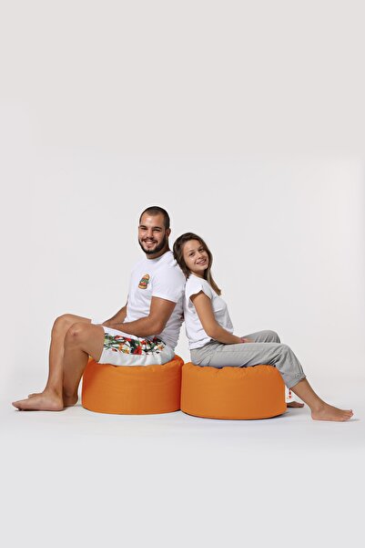 EARMUT Yuvarlak Puf Turuncu Oxford 55x30 cm