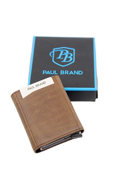 Paul Brand Men's Brown Crazy Genuine Leather Automatic Mechanism Money Compartment Card Holder Wallet Pbc5550