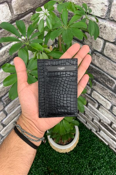 GUARD Unisex Black Texas Print Leather Card Holder