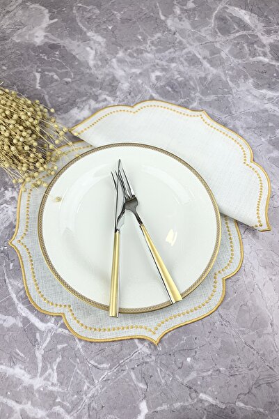 WEARE2 Set american din 2 piese, rotund, brodat, de culoare aurie