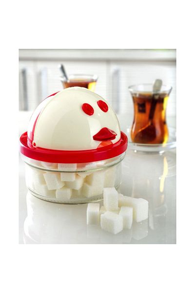 İndiriminVar Glass Sugar Bowl with Plastic Lid - Duck Shaped Cube Powder Sugar Bowl