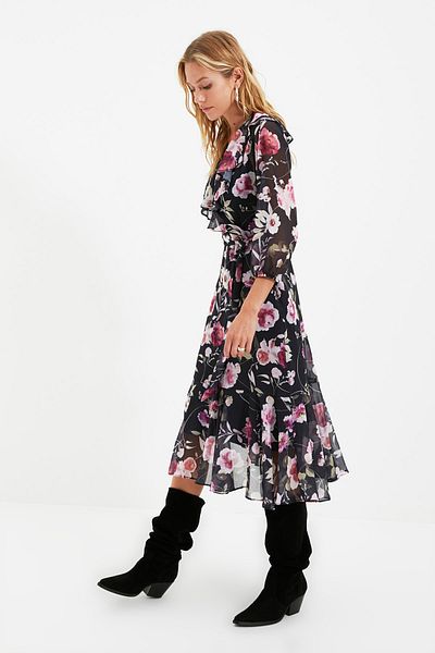 Trendyol Collection Multicolored Belted Double Breasted Collar Woven Dress TWOAW22EL0429