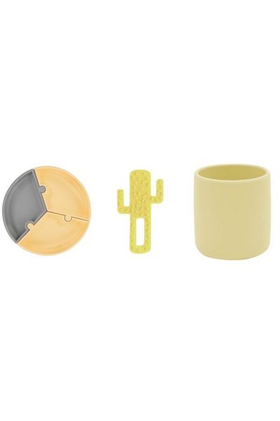 OiOi Set of 3 Puzzle Plate Teether Cactus Yellow Silicone Cup Yellow