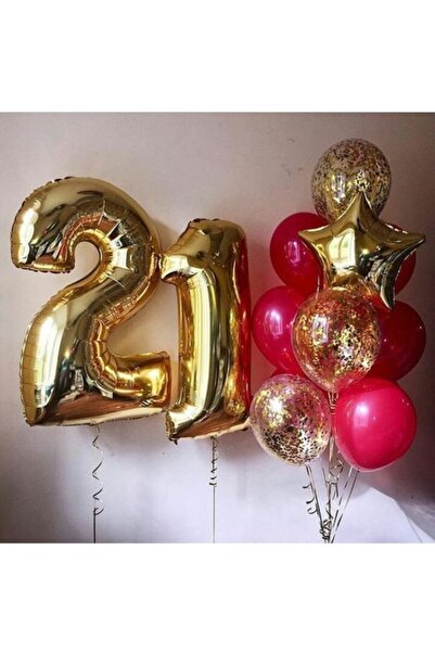 MERİ PARTİ 21 Yaş Doğum Günü Konsept 21 Yaş Folyo Balon Fuşya Şeffaf Konfetil...