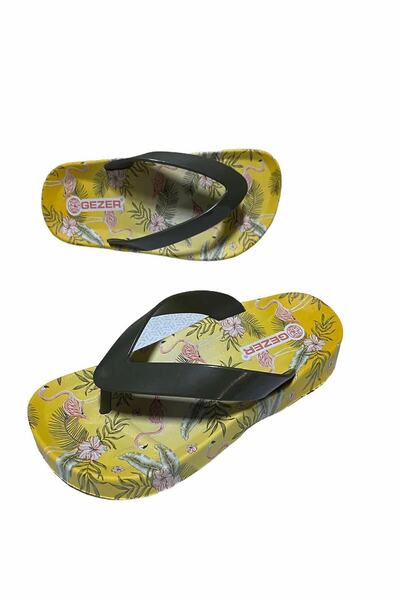 GEZER Parmak Arası Kilim Pudra - Bej Desen Kadın Kaydırmaz Taban Terlik- Altın Adım