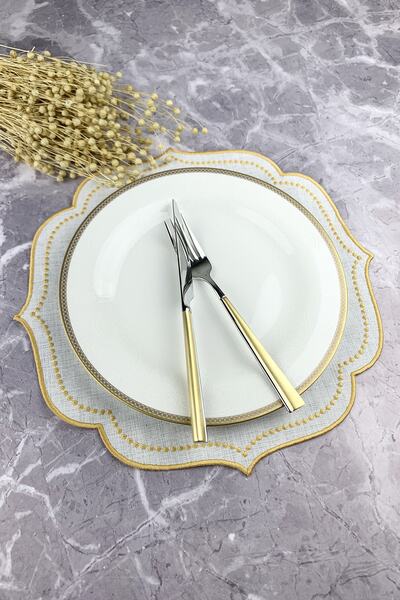 WEARE2 Gold Altın Renkli Yuvarlak Nakışlı Amerikan Servis