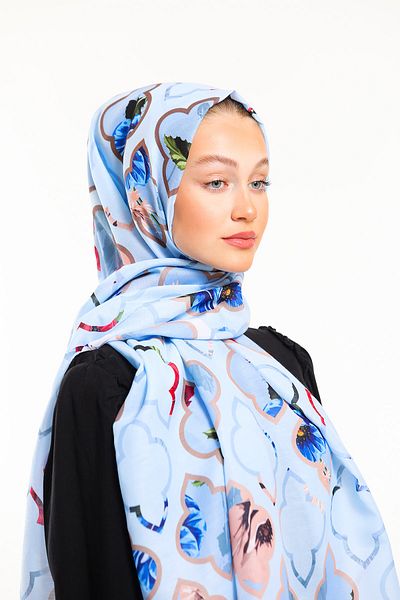 19V69 ITALIA Şal cu model geometric alb albastru Seria Pavia cu cuier eşarfe şi set cadou 90x200 cm
