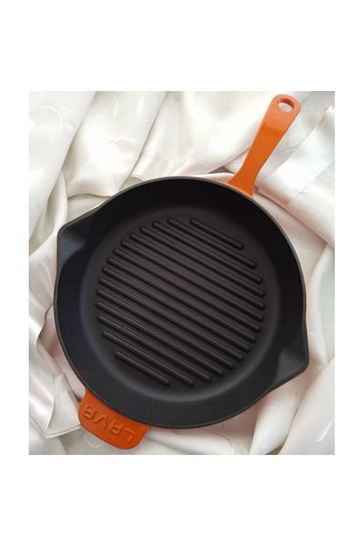 Lava Cast Iron Grill Pan 28 Cm Metal Handle Orange