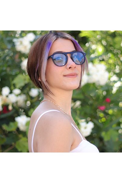 LOOKUP نظارة شمسية من الزجاج الأزرق بإطار أسود وأزرق وأزرق بيضاوي للجنسين