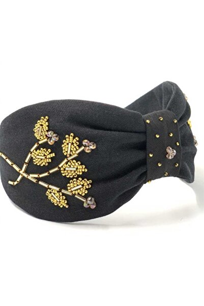 ZELİCE TASARIM Black Crown with Gold Crystal Embroidery