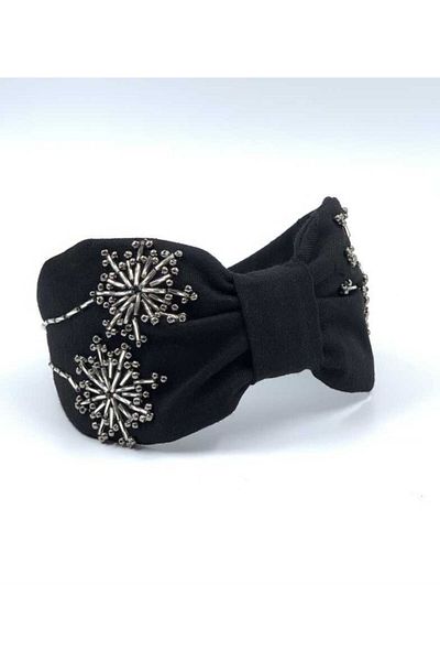 ZELİCE TASARIM Dandelion Stone and Bead Embroidered Black Crown Kh01 - Zelice