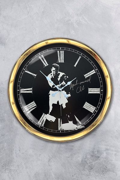 Kasva Concept Gift 40 cm Gold Metal Muhammad Ali Wall Clock