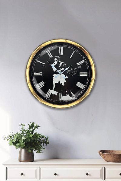Kasva Concept Gift 40 cm Gold Metal Muhammad Ali Wall Clock