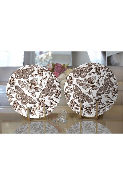 Realhomes 2-Piece Charcoal Flower & Butterfly Patterned Digital Printed Decorative Round Charcoal & Placemat