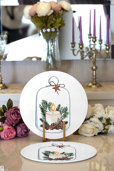 Realhomes 2-Piece Candle & Cone Designed Christmas Themed Digital Printed Decorative NestSupla & Placemat
