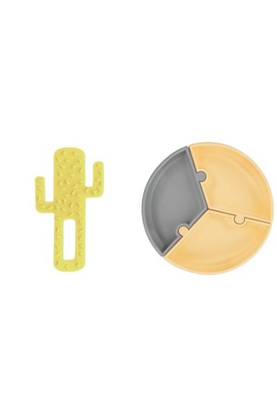 OiOi Set of 2 Puzzle Plates, Cactus Teether Yellow