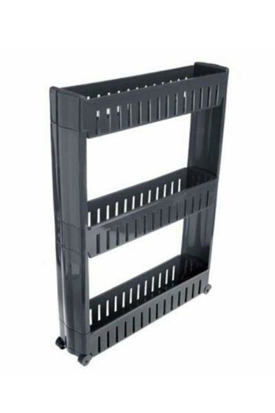 Olgun Home Siyah Çok Amaçlı Plastik Tekerlekli Üç Katlı Organizer