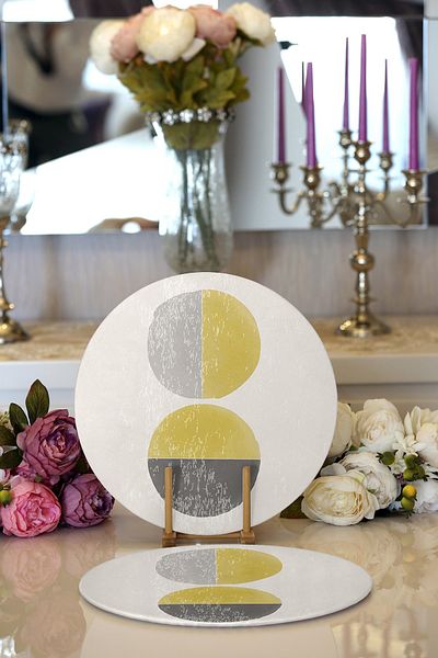 Realhomes 2-Piece Sun & Moon Artistic Drawing Digital Printed Modern Round Plate & Placemat