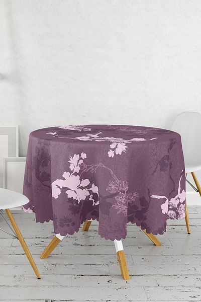 Realhomes Față de masă rotundă modernă imprimată digital cu model floral pe podea colorată - diametru 140 cm