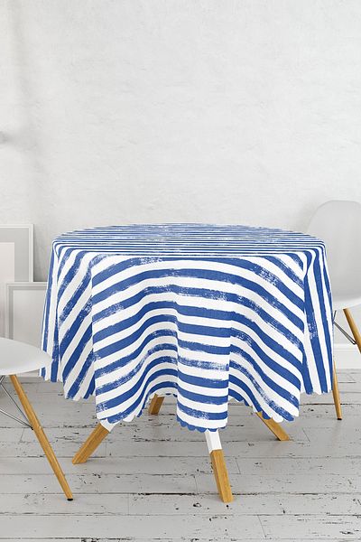 Realhomes Față de masă rotundă modernă cu Motiv în dungi Bleumarin - Diametru 140cm