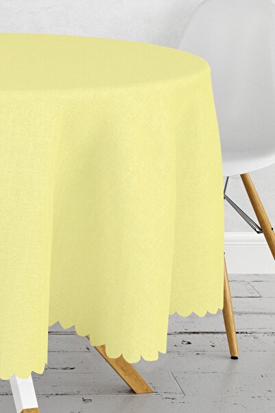 Realhomes Yellow Plain Color Digital Printed Round Tablecloth Diameter 140cm