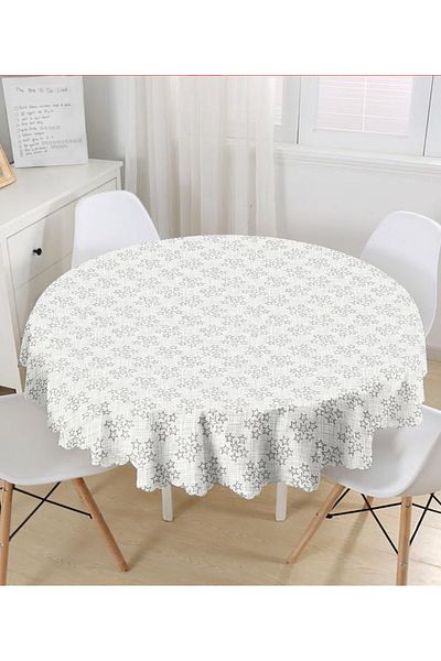 Realhomes Față de masă rotundă cu imprimare digitală, fundal din denim, cu motiv stea, diametru 140 cm
