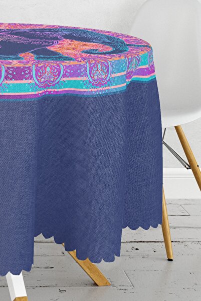 Realhomes Rengarenk Bohem Otantik Etnik Fil Desenli Yuvarlak Masa Örtüsü - Çap 140cm