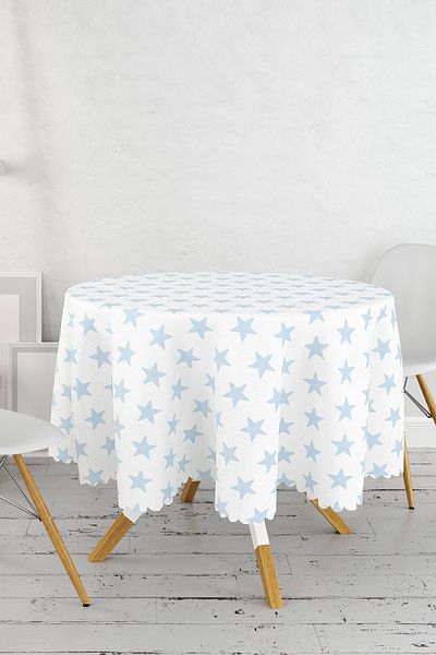 Realhomes Față de masă rotundă cu imprimeu stea albastru deschis de 140 cm