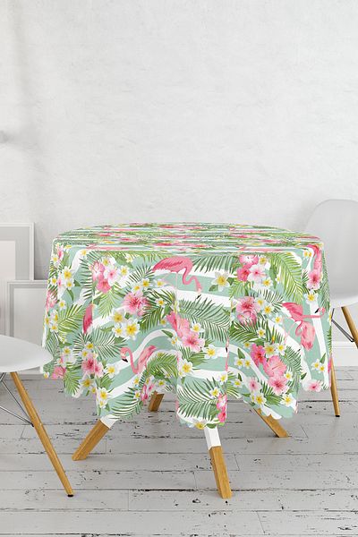 Realhomes Față de masă rotundă modernă imprimată digital cu model Flamingo - Diametru 140cm