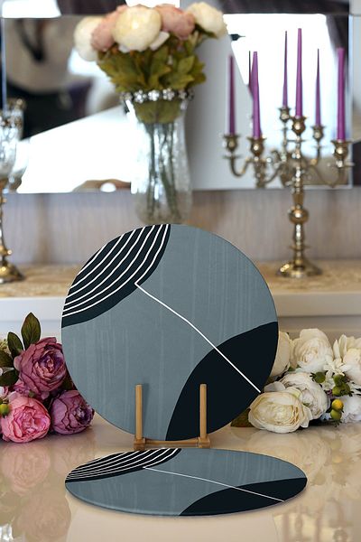 Realhomes 2-Piece Abstract Style Digital Printed with Onedraw Drawing Modern Round Charger & Placemat