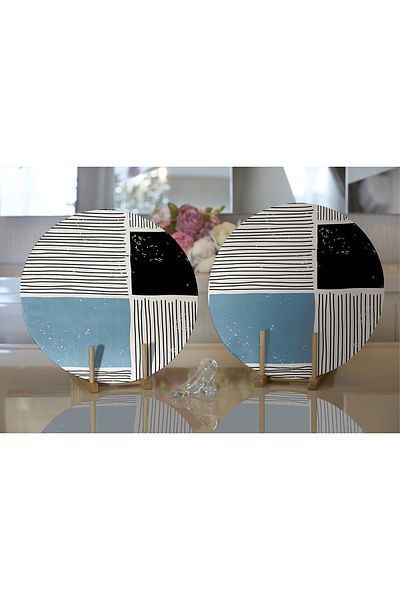 Realhomes 2-Piece Abstract Style Digital Printed with Onedraw Drawing Modern Round Charger & Placemat