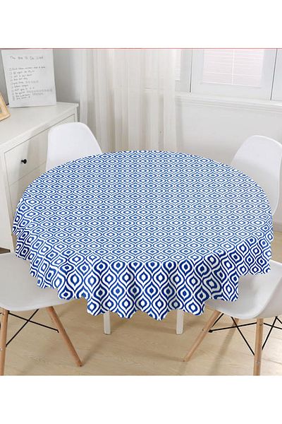 Realhomes Față de masă rotundă cu imprimare digitală cu model Ikat albastru bleumarin cu design special - diametru 140cm