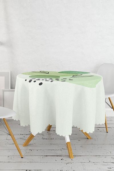 Realhomes Față de masă rotundă modernă imprimată digital cu motiv de frunze pe podea colorată - diametru 140 cm