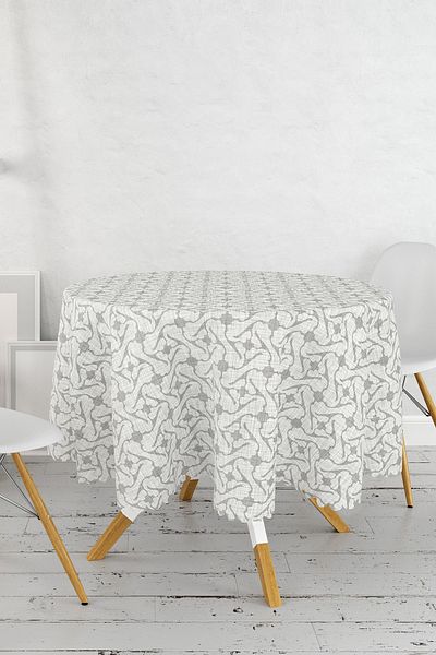 Realhomes Fata de masa rotunda cu desen abstract pe podea din Denim - Diametru 140cm