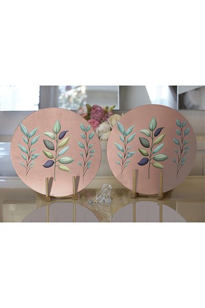 Realhomes 2-Piece Coffee Floored Flower Design Digital Printed Decorative Round Plate & Placemat
